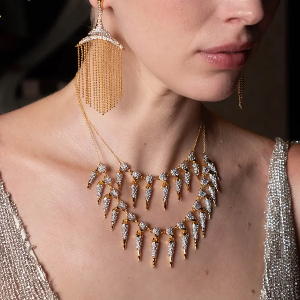 ALEXIS BITTAR • Solanales Crystal Spear Layered Fringe Necklace